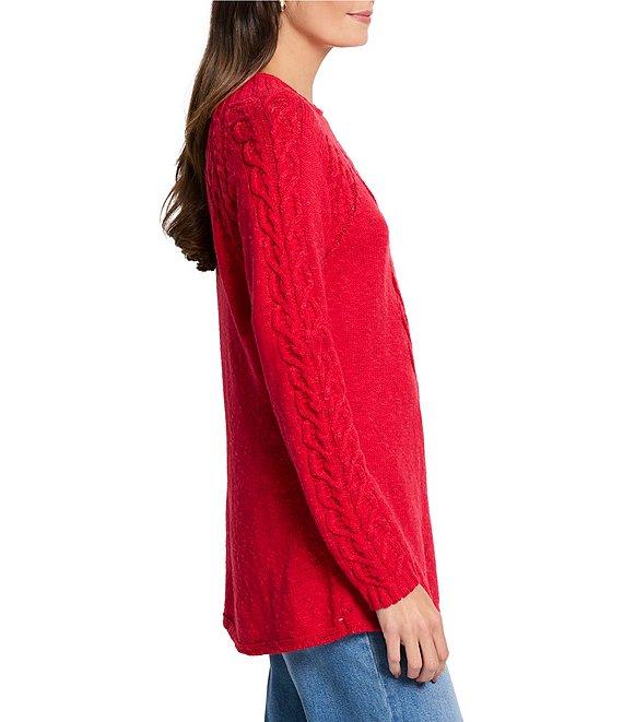 NIC + ZOE Femme Cable Knit Round Neck Long Sleeve Sweater Product Image