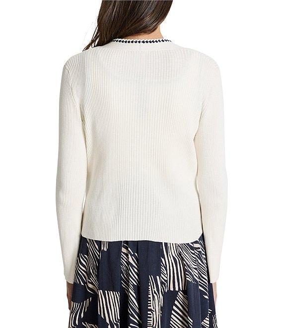 NIC + ZOE Rib Knit Novelty Trim Open Front Long Sleeve Cardigan Product Image