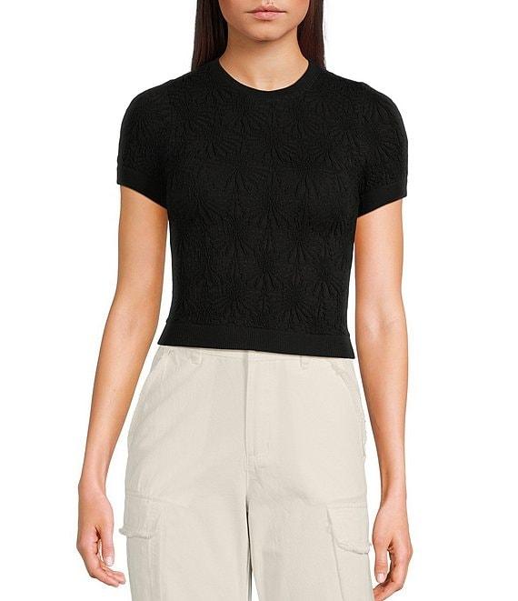 C&V Chelsea & Violet Textured Floral Seamless T-Shirt Product Image