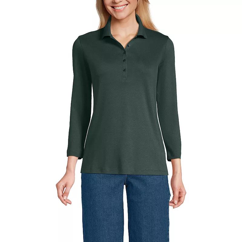 Women's Lands' End Supima Cotton 3/4-Sleeve Polo Shirt,  Product Image