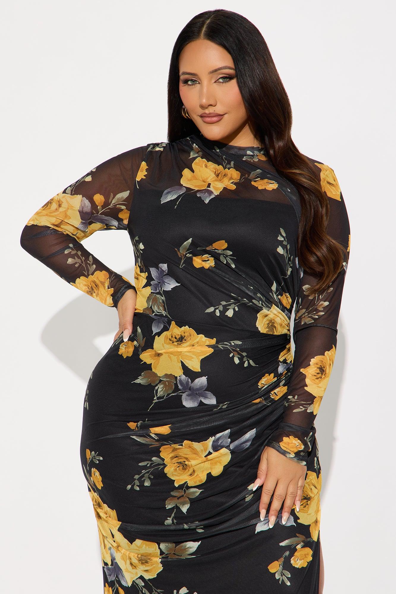 High End Long Sleeve Mesh Maxi Dress - Yellow/combo Female Product Image