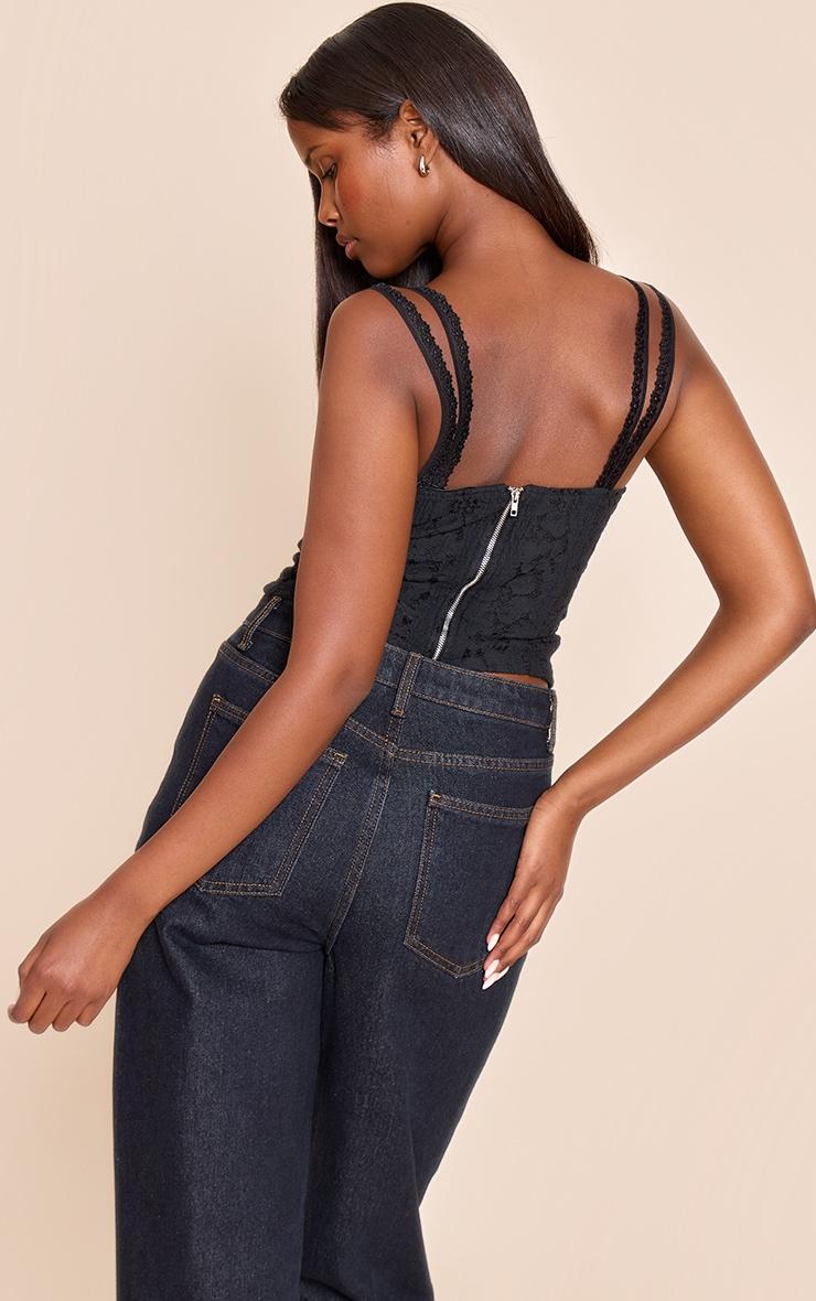 Black Lace Detail Strappy Cropped Corset Top Product Image