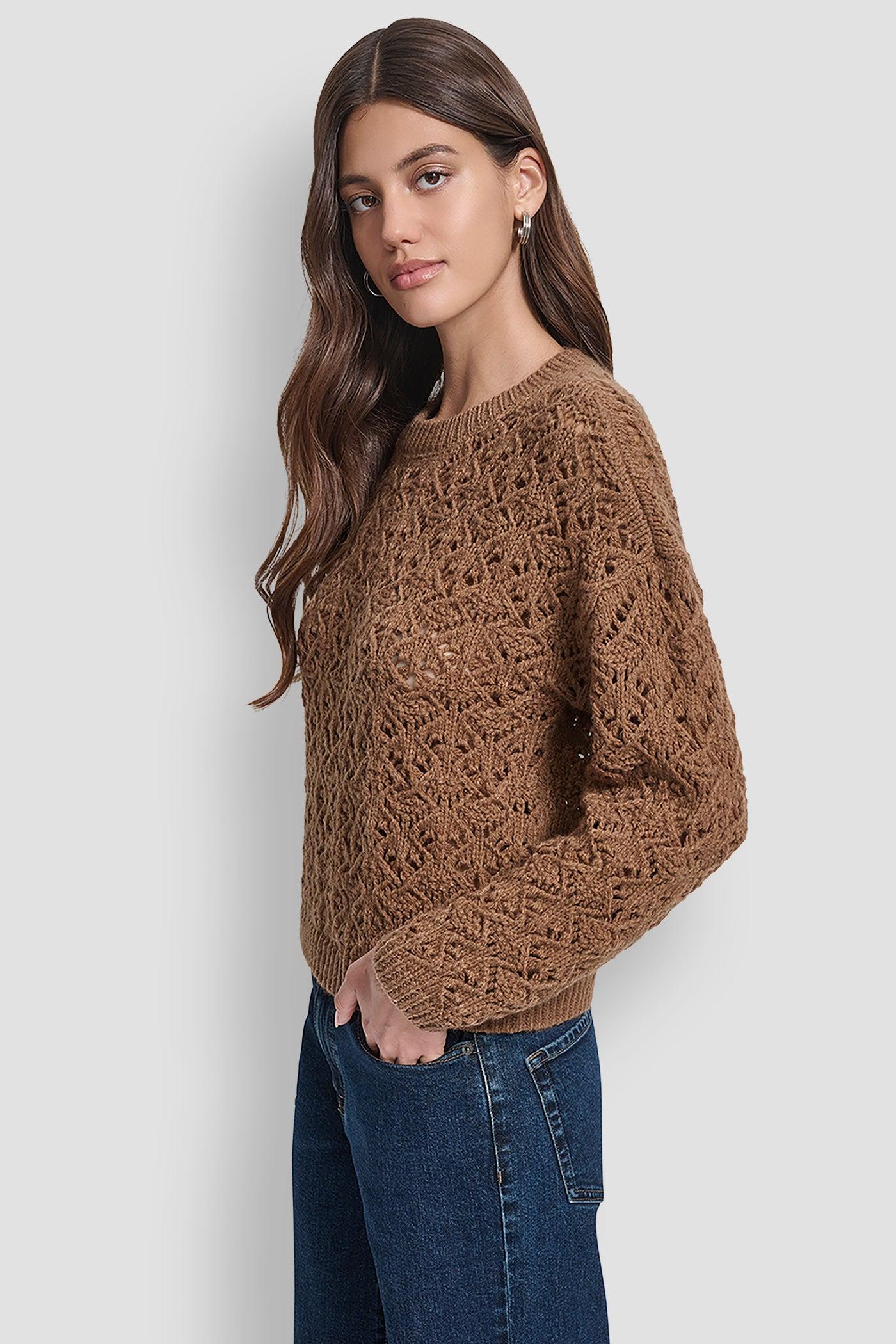 POINTELLE STITCH LONG SLEEVE CREW NECK SWEATER Product Image