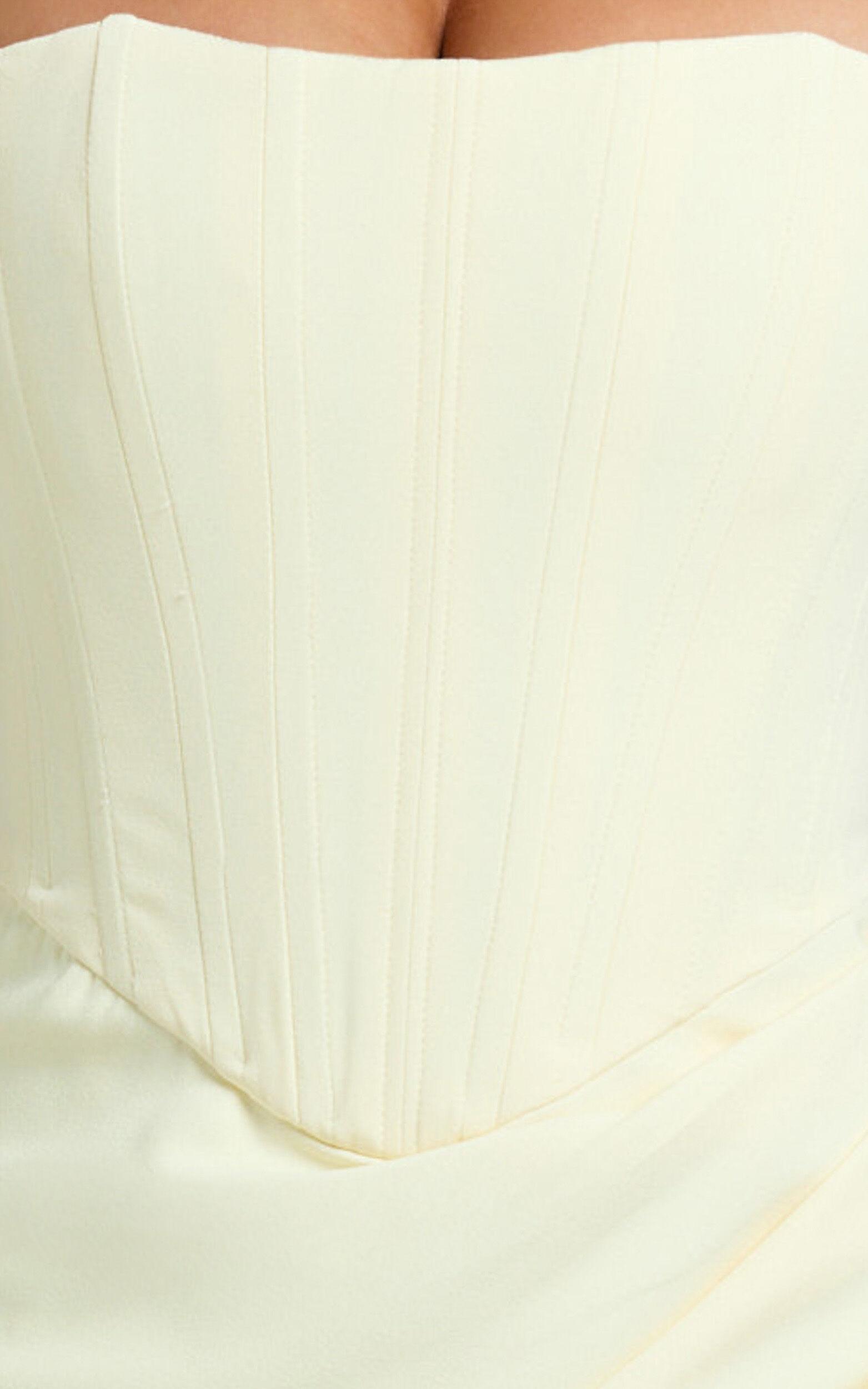 Avery Mini Dress - Strapless Corset Bodice Draped Dress in Lemon Product Image