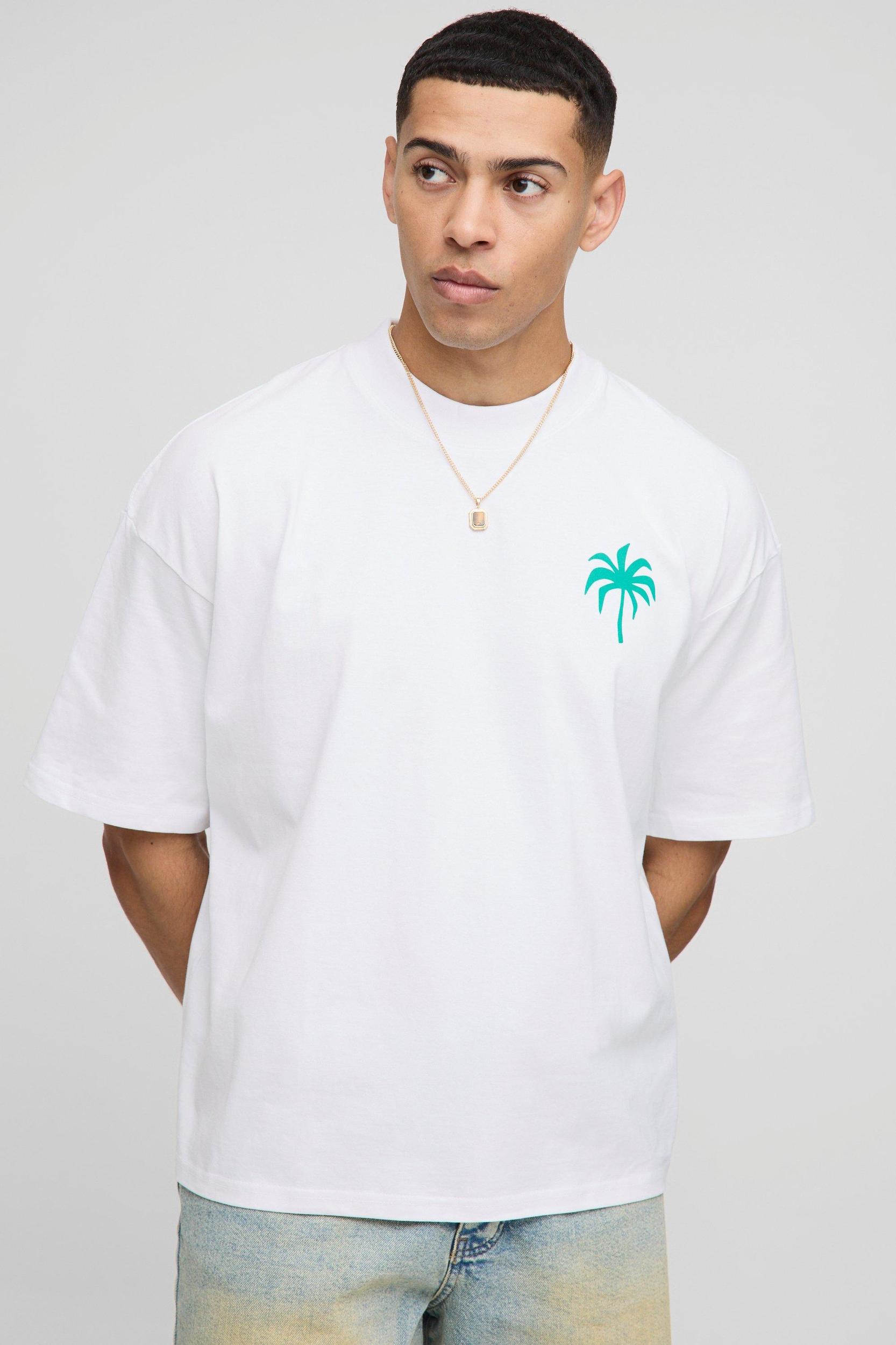 Oversized Boxy Extended Neck Palm Graphic T-Shirt | boohooMAN USA Product Image