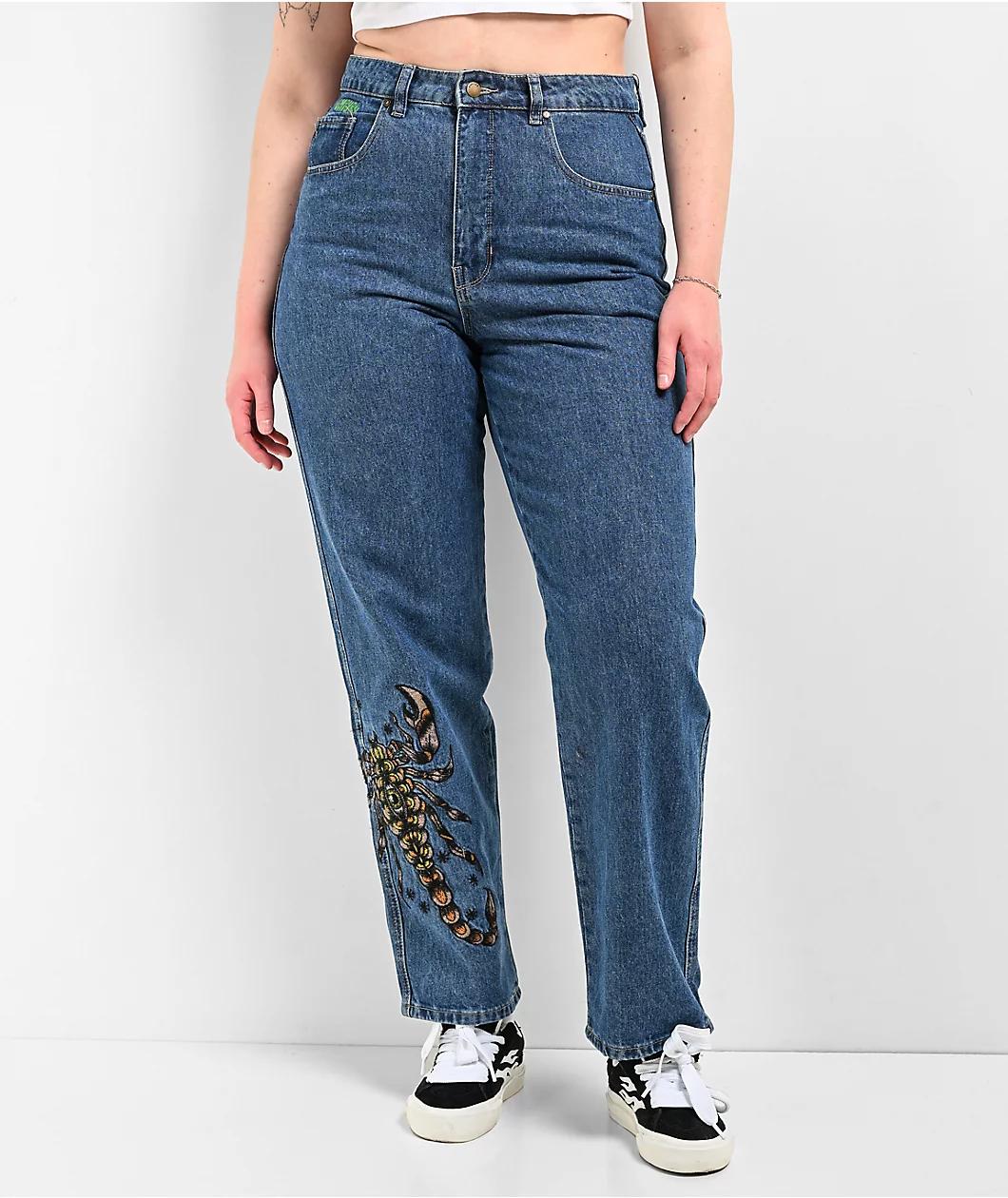 Empyre Tori Scorpion Embroidery Blue Skate Jeans Product Image