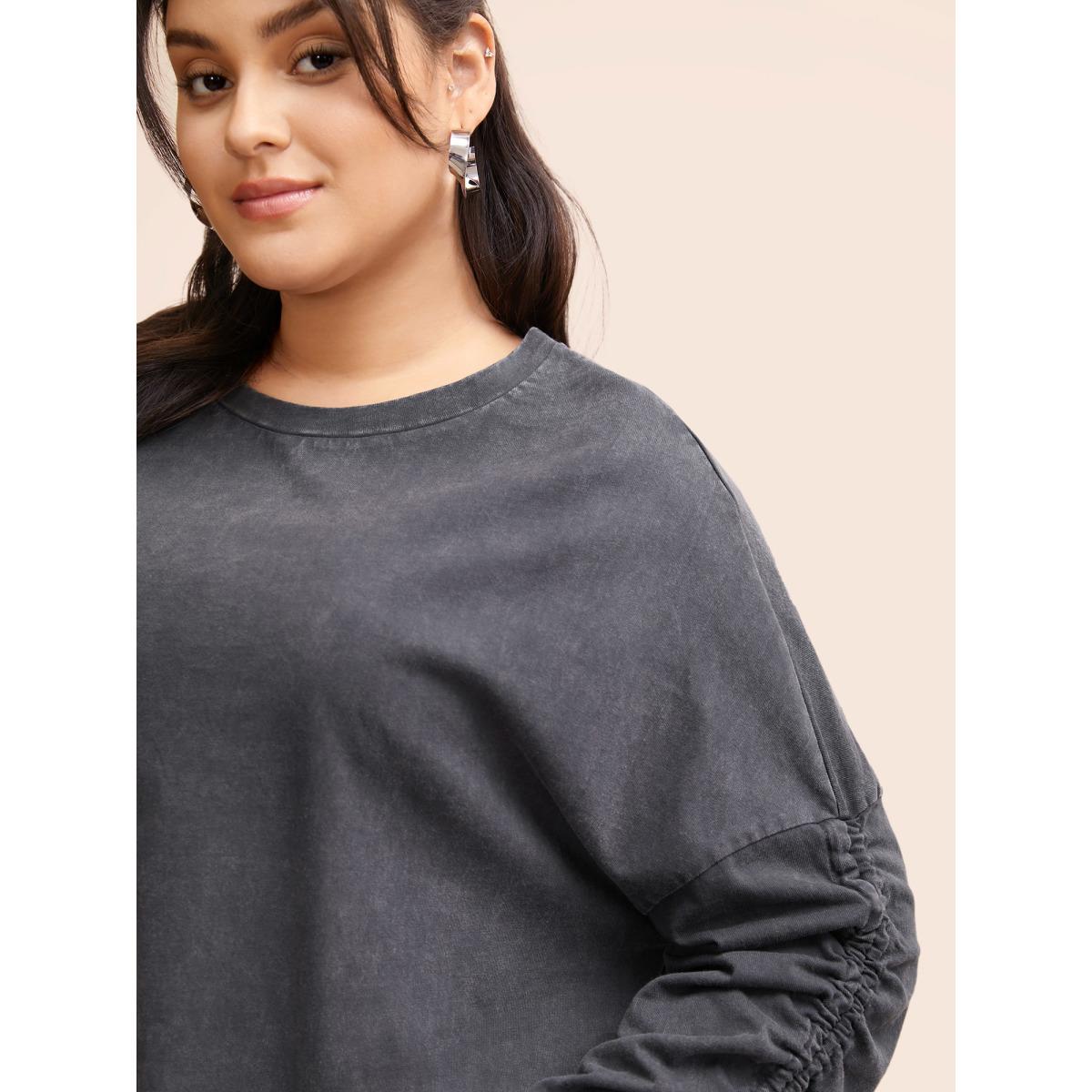 Plus Size Vintage Drawstring Drop Shoulder T-shirt DimGray Women Casual Drawstring Round Neck Everyday T-shirts BloomChic 28/5X Product Image