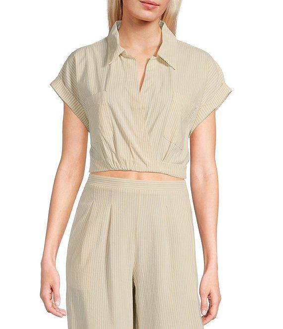 Blu Pepper Striped Collared Short Sleeve Coordinating Top Product Image