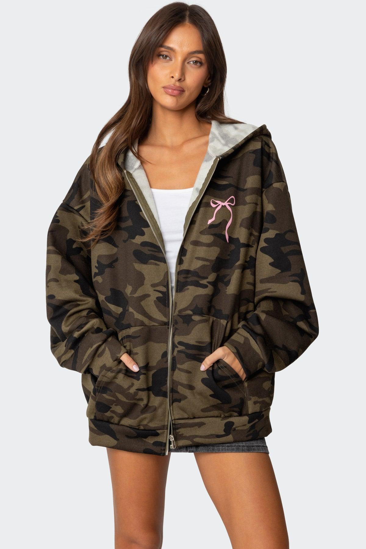 Camo Oversized Bow Detail Hoodie Product Image