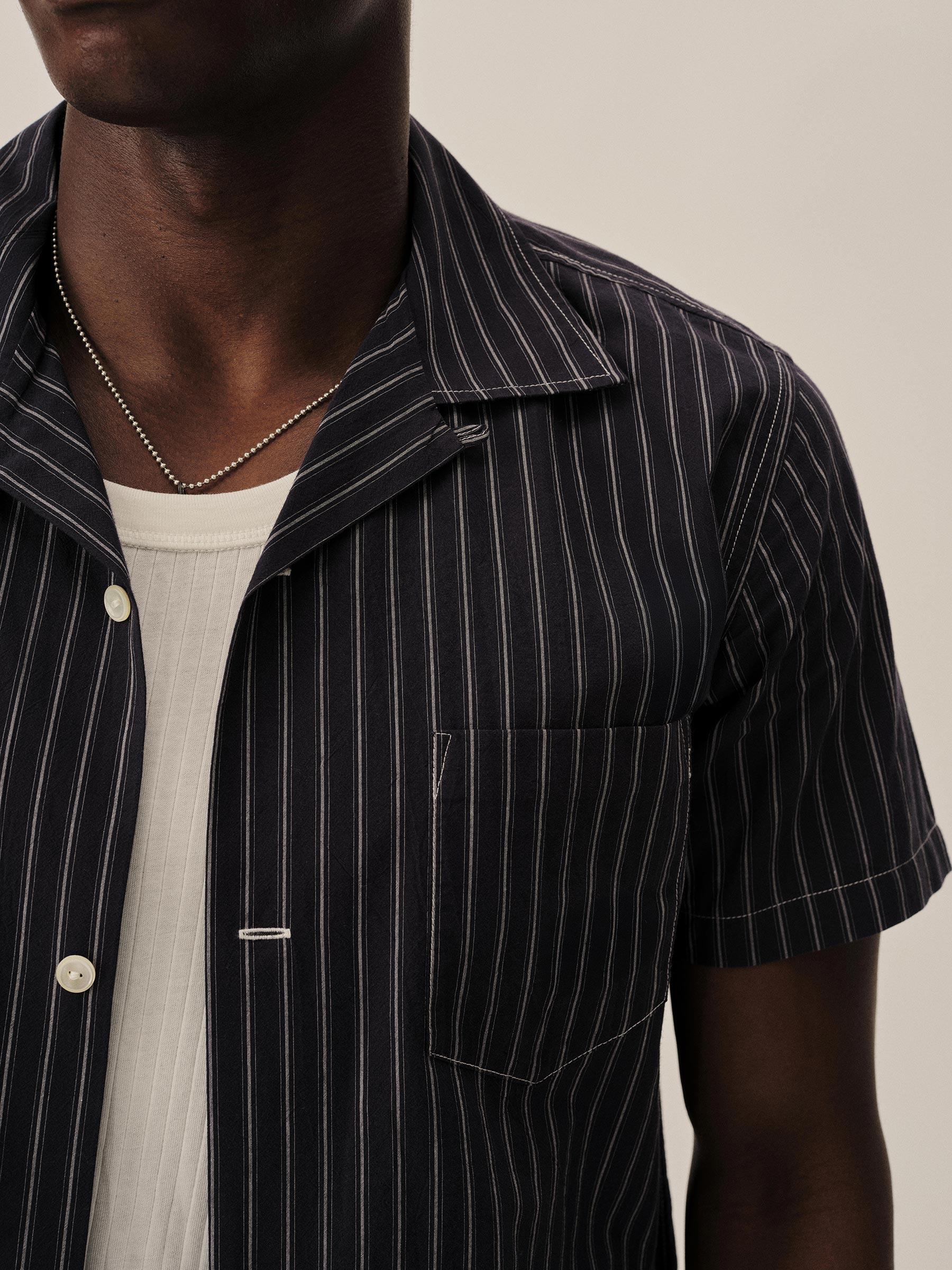 Navy/Natural Road Stripe Wornwell One Pocket Shirt Product Image