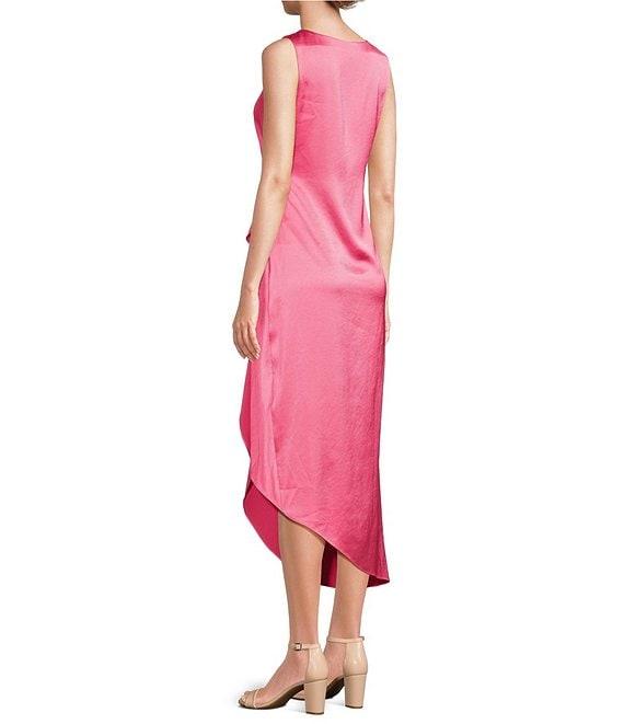 Alex Marie Monica Drapey Satin Sleeveless Midi Dress Product Image