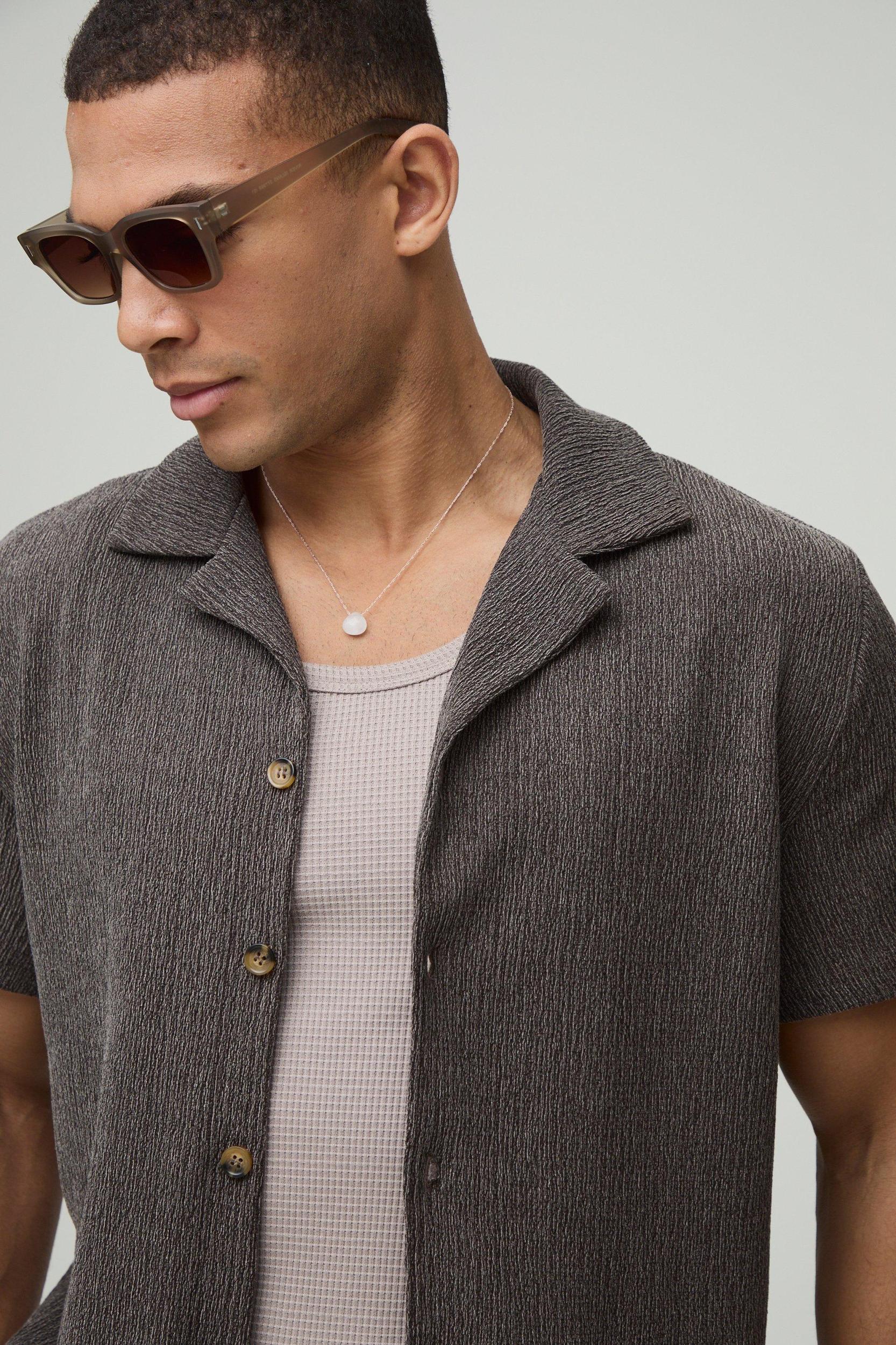 Crinkle Regular Revere Shirt & Comfort Mid Length Short | boohooMAN USA Product Image