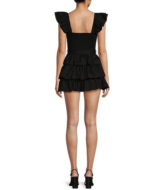 B. Darlin Ruffle Strap Smocked Square Neck Bodice Tiered Skirt Romper Product Image
