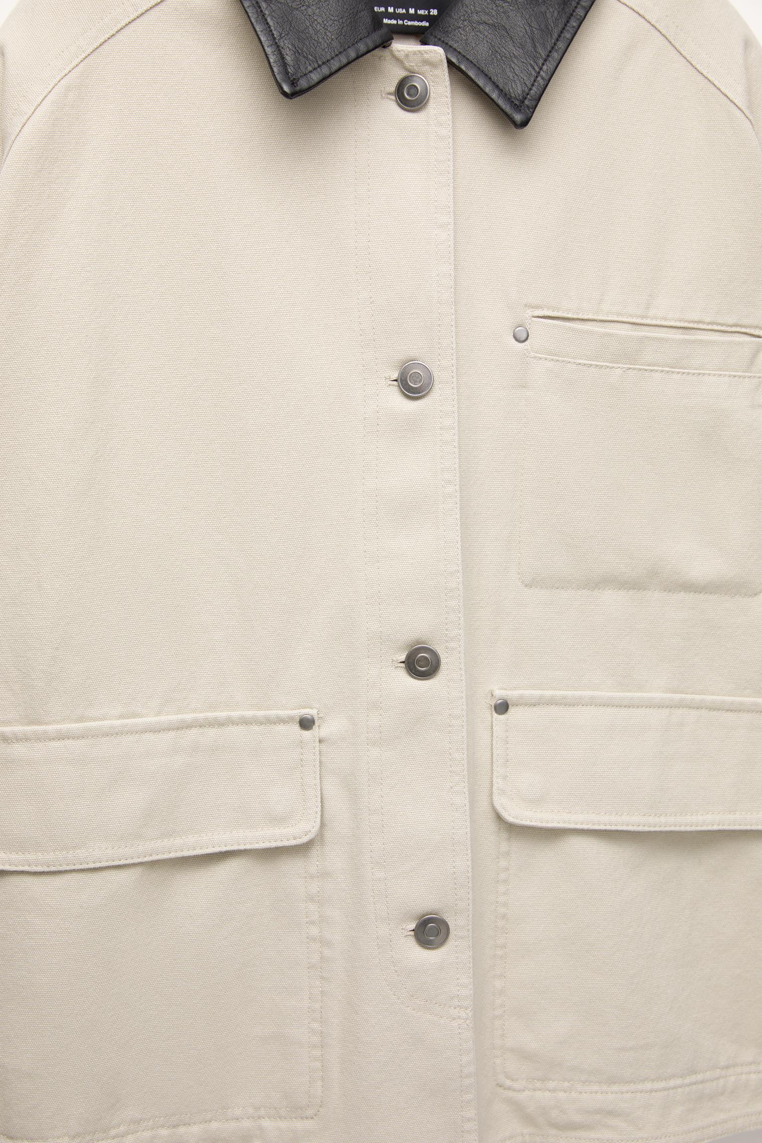 Worker jacket with faux leather collar Product Image