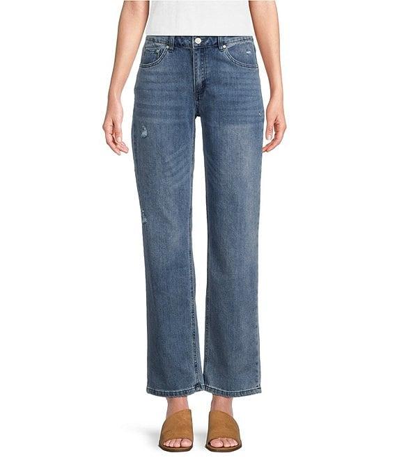 Reba Relaxed Straight Leg Distressed Denim Jeans Product Image