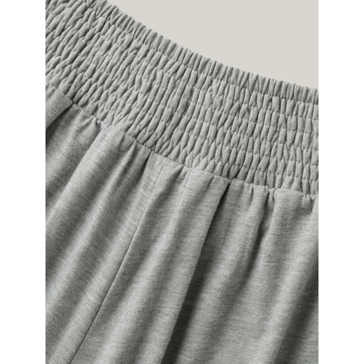 Plus Size Shirred Waist Wide Leg Pull-On Pants Women LightGray Casual Wide Leg Mid Rise Everyday Pants BloomChic 12/L Product Image