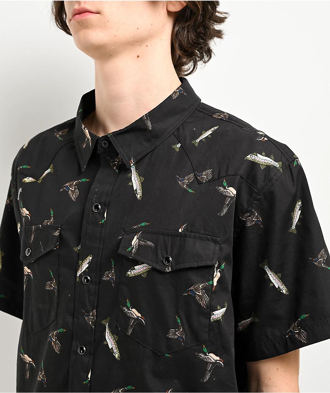 Dravus Kingfisher Black Button Up Short Sleeve Shirt Product Image