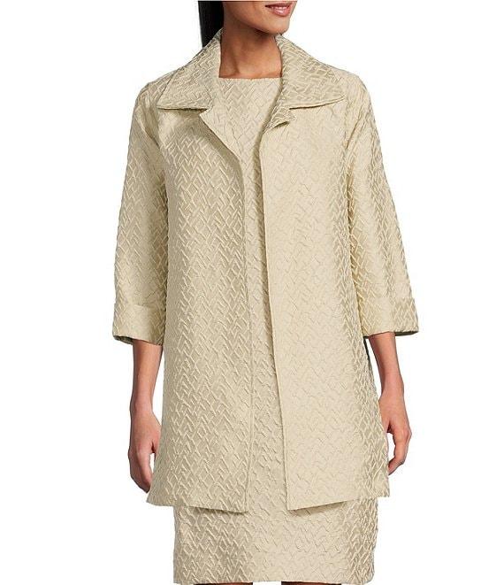 Caroline Rose Shimmering Sands Textured Jacquard Notch Collar Bracelet Sleeve Open-Front Statement Jacket Product Image