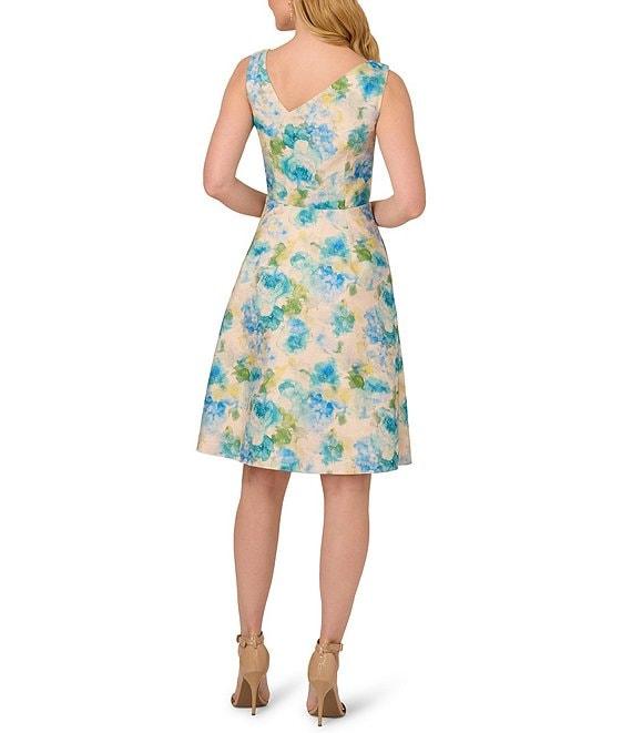 Adrianna Papell Asymmetrical Beck Floral Jacquard Fit & Flare Party Dress Product Image