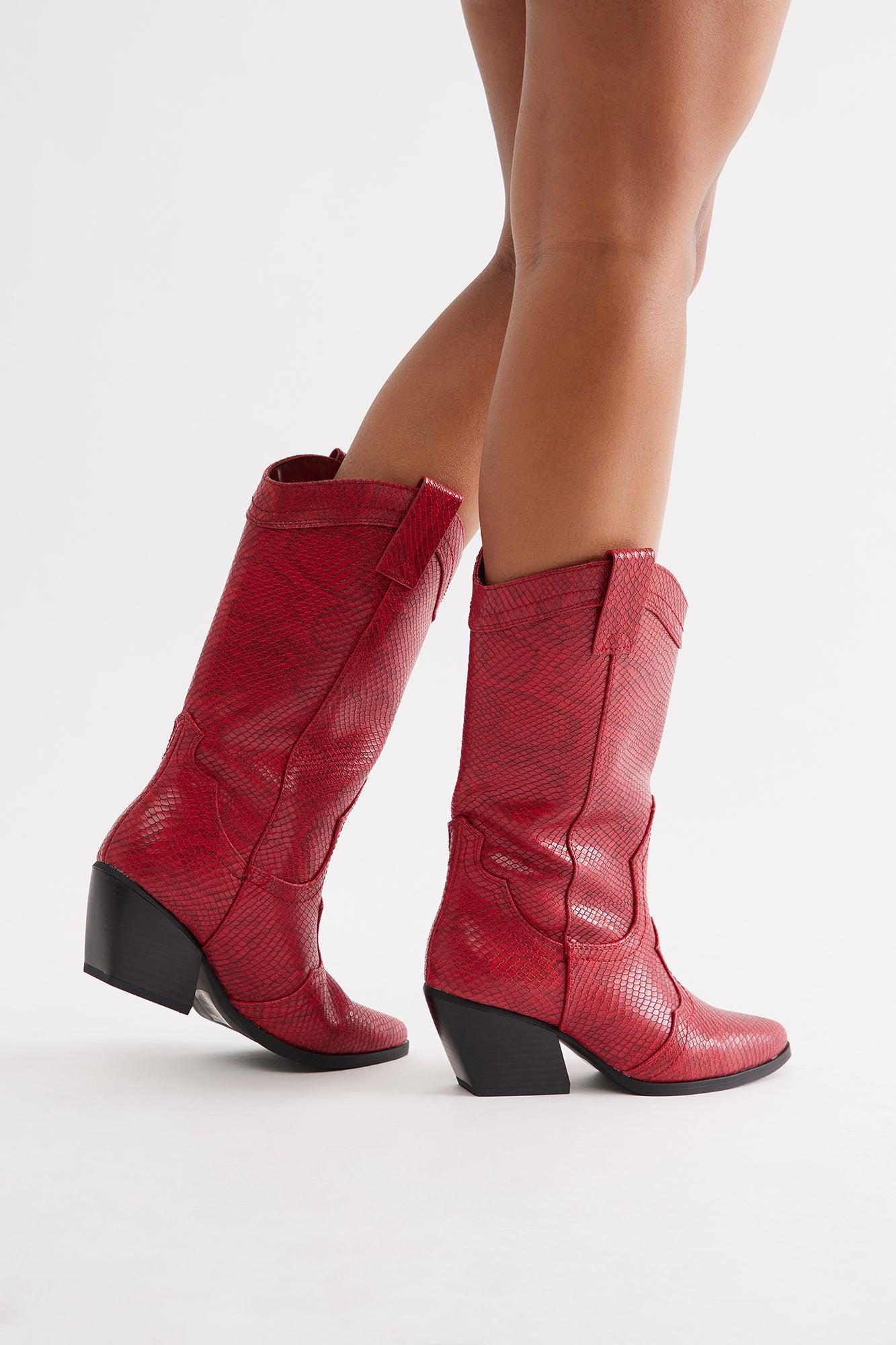 Alabama Faux Leather Cowboy Boots - Red Female Product Image