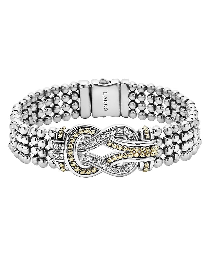 Lagos Sterling Silver and 18K Gold Newport Diamond Caviar Bracelet Product Image