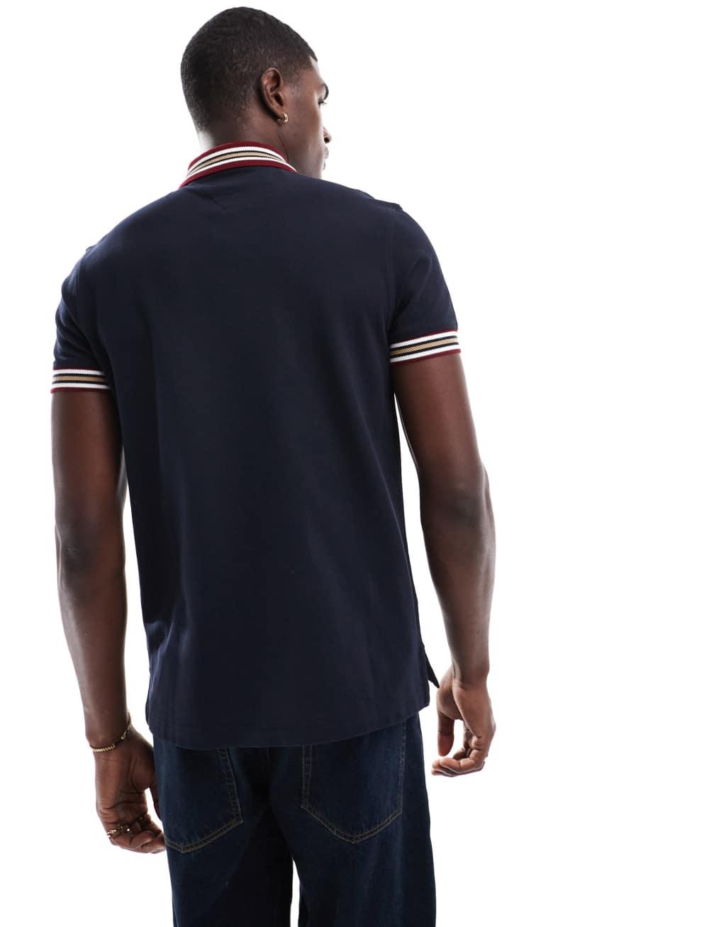 Tommy Hilfiger striped collar polo shirt in navy Product Image