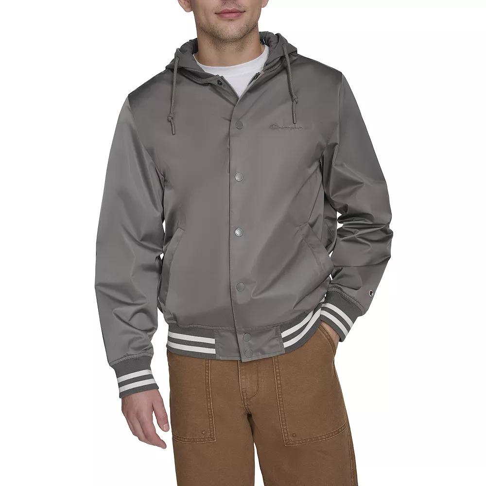 Men's Champion® Hooded Varsity Jacket, Size: Medium, Silver Product Image