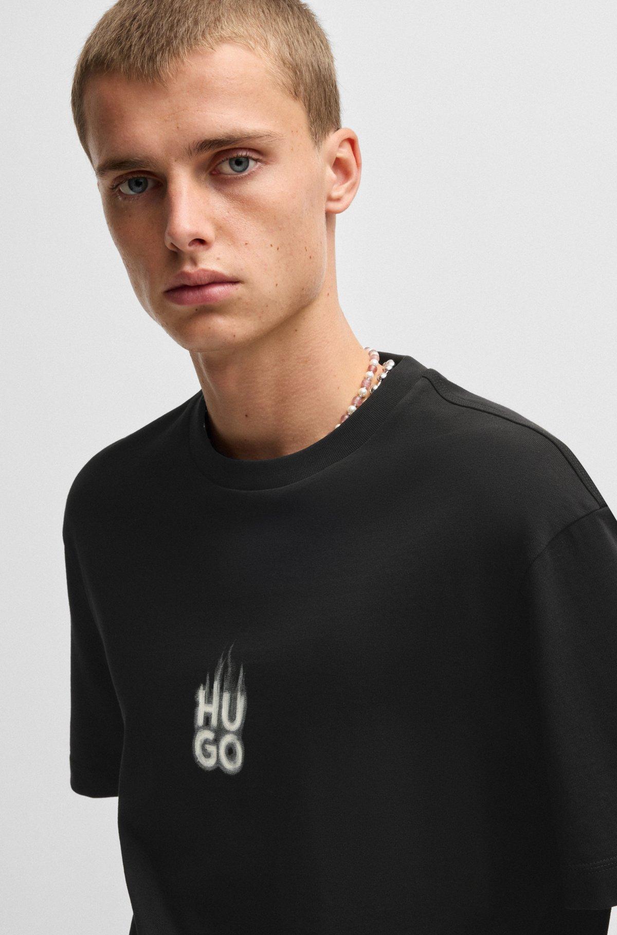 Cotton-jersey T-shirt with stacked smoke logo prints Product Image