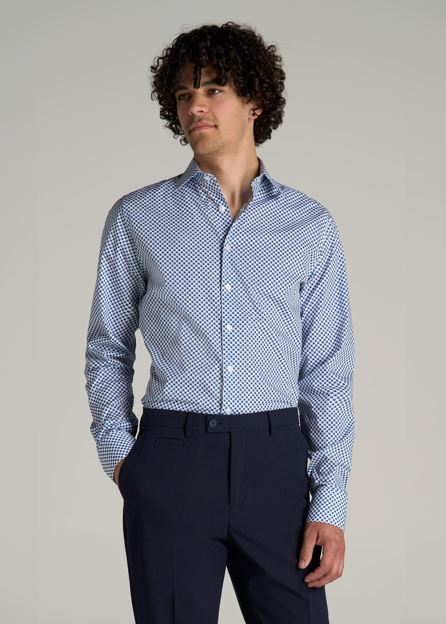 Premium Dress Shirt for Tall Men in Blues Check Male Product Image