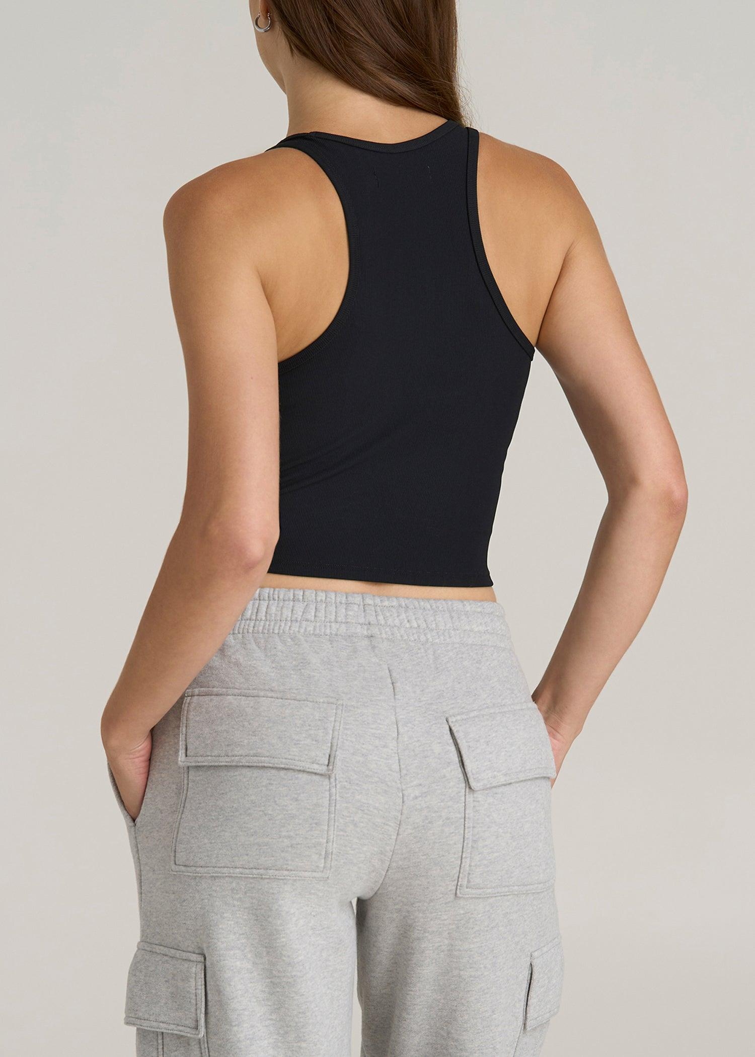 Cropped Ribbed Tank Top for Tall Women in Black Female Product Image