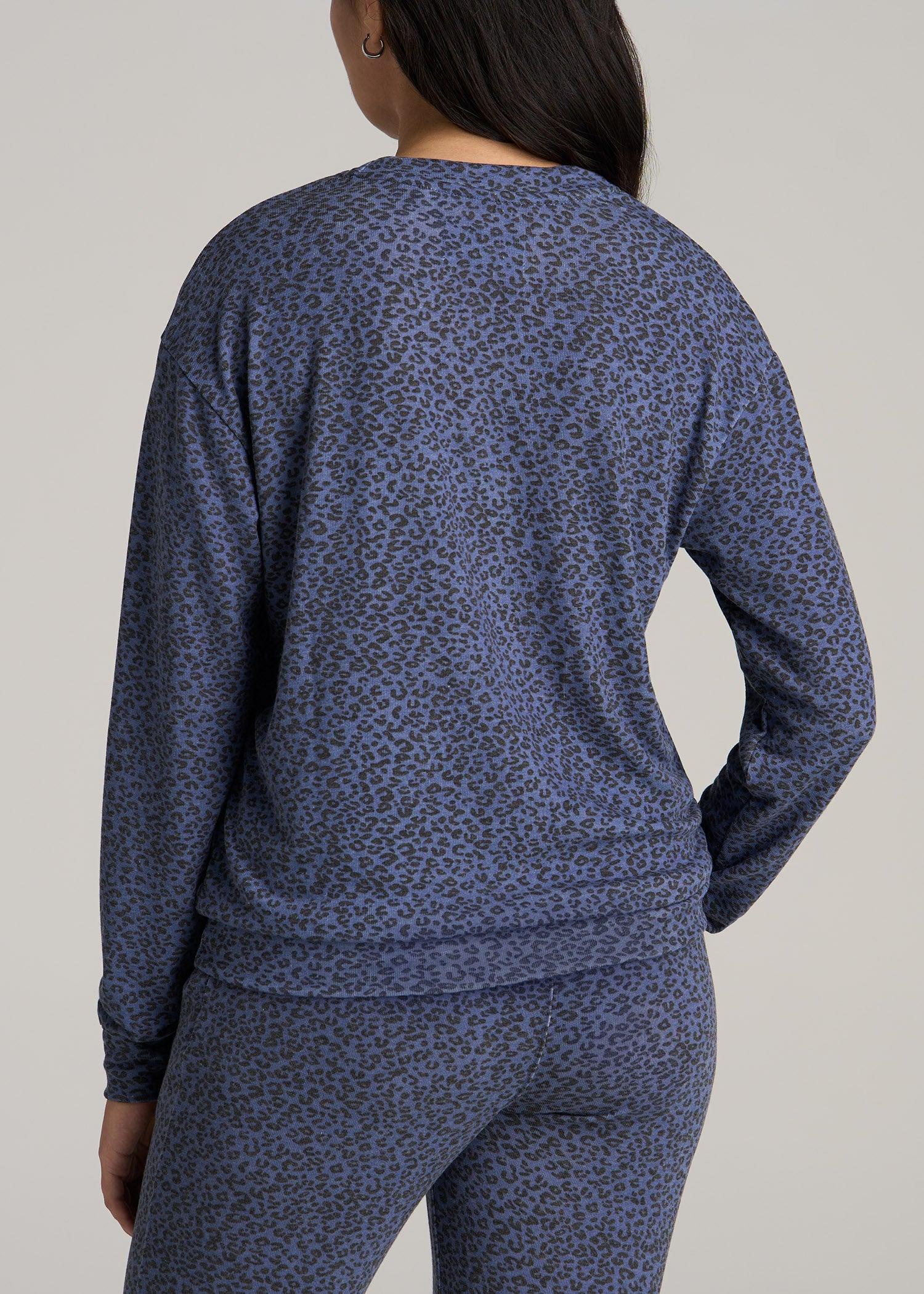 Cozy Lounge Crewneck for Tall Women in Navy Leopard Female Product Image