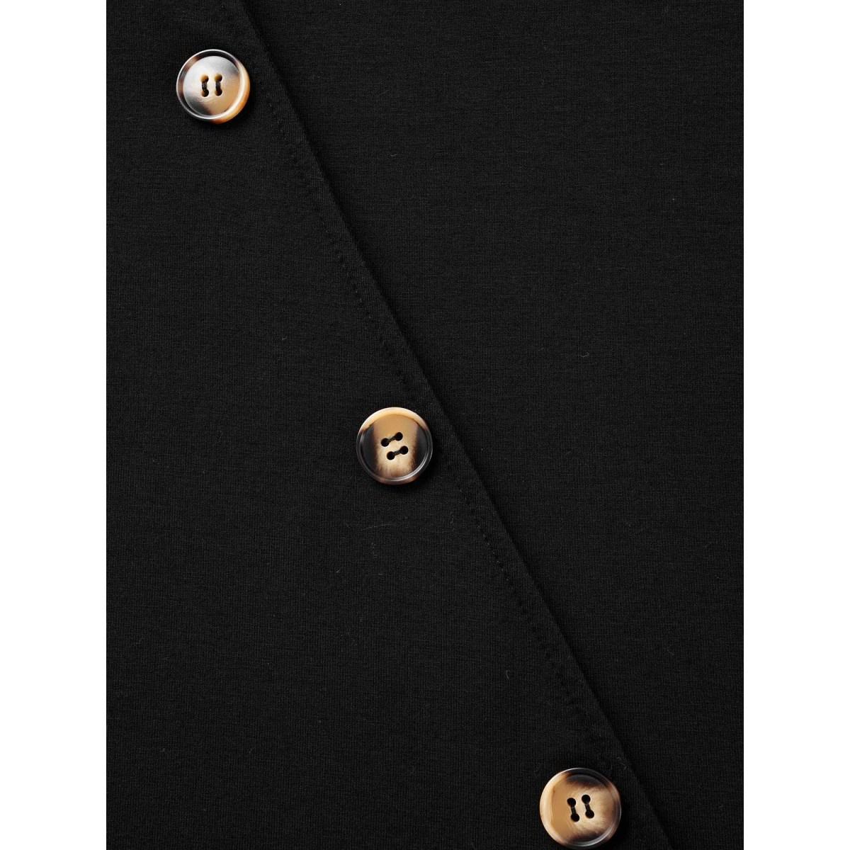 Plus Size Plain V Neck Button Detail Flutter Sleeve T-shirt Black Women Casual Plain Plain V-neck Dailywear T-shirts BloomChic 30/6X Product Image