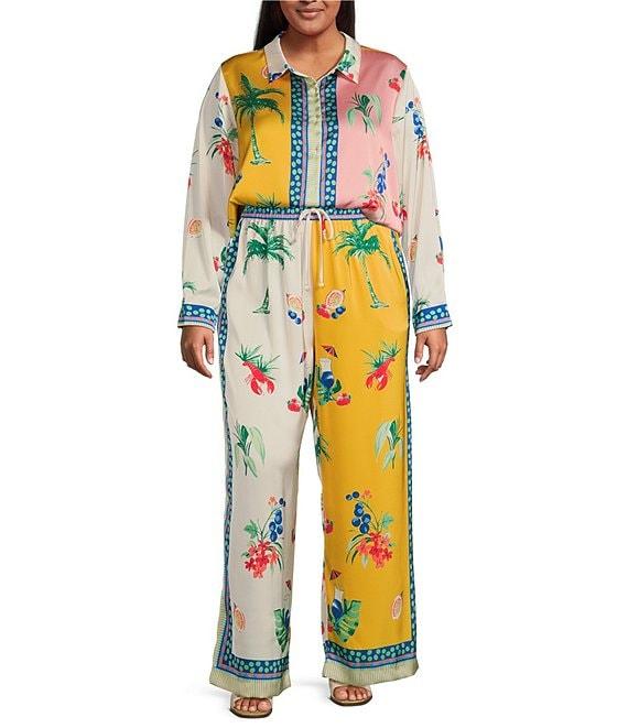 Skies Are Blue Plus Size Coordinating Border Print Long Sleeve Woven Blouse Product Image