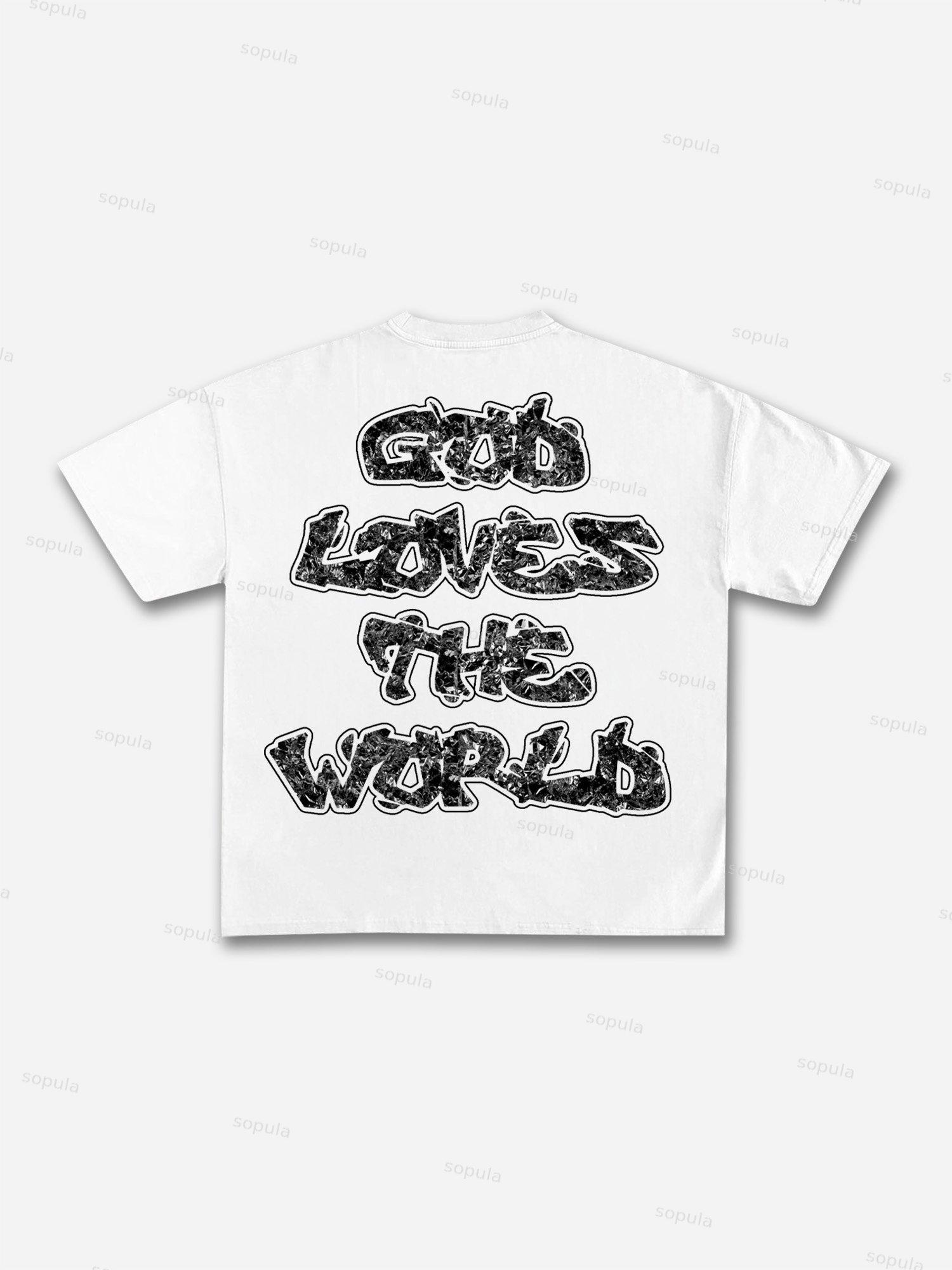God Loves The World Saints Jesus Vintage Graphic Cotton T-shirt Product Image