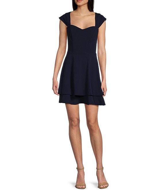 Next Up Cap Sleeve Sweetheart Neck Double Tier Skirt Dress Product Image