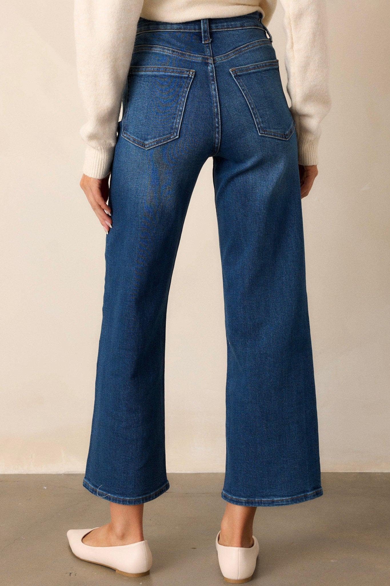 Into The Clouds Dark Wash Cropped Wide Leg Jeans Product Image