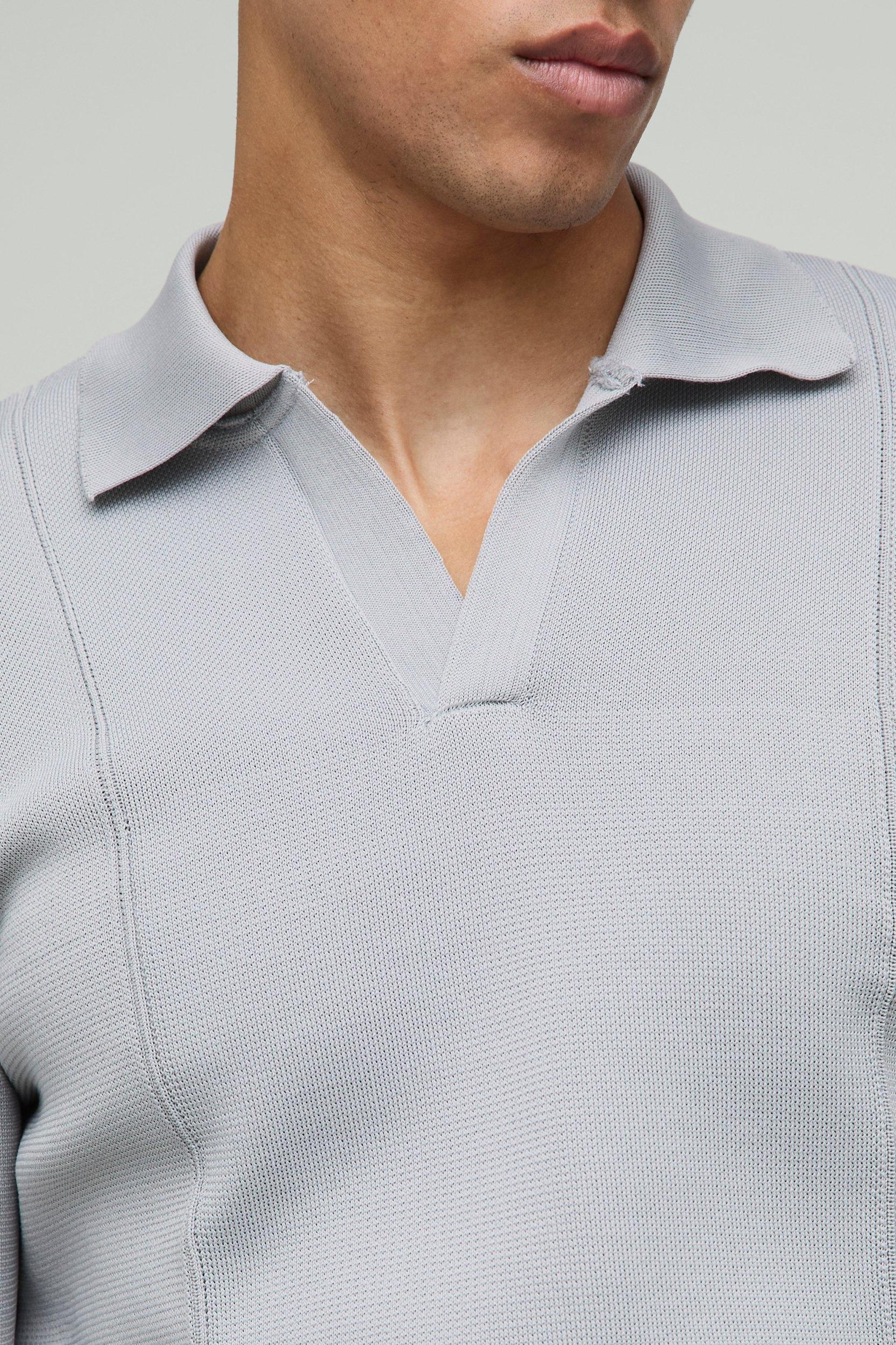 Regular Fit Button Neck Pin Tuck Knitted Polo | boohooMAN USA Product Image