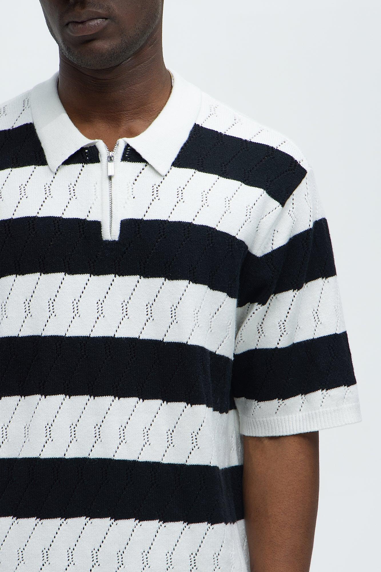 Isaac Striped Knit Zip Polo - Cream/combo Product Image