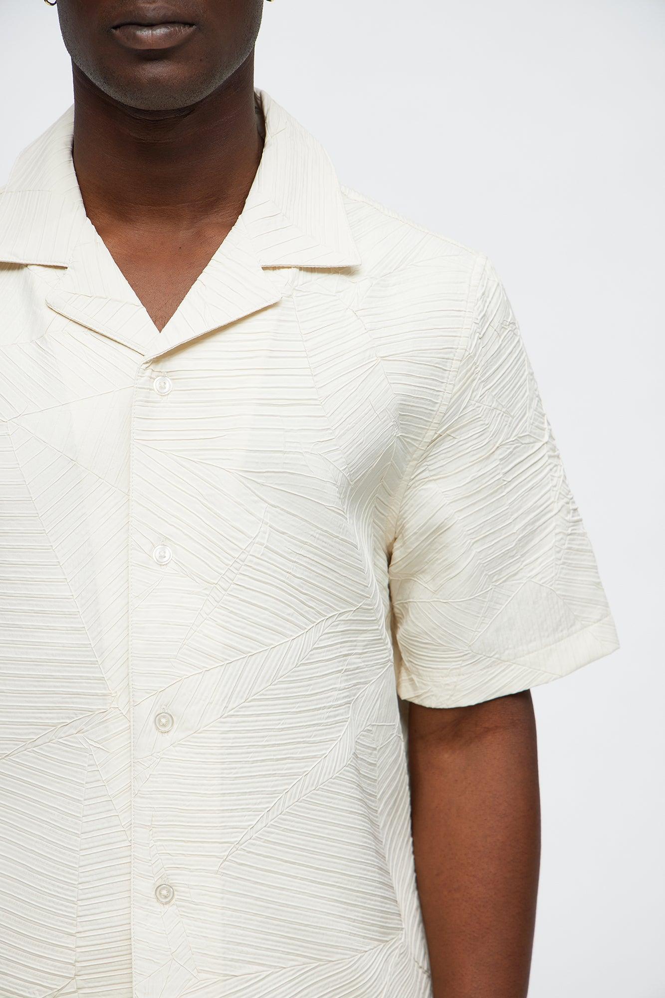 Ponce Textured Cuban Collar Button Up Shirt - Cream Product Image