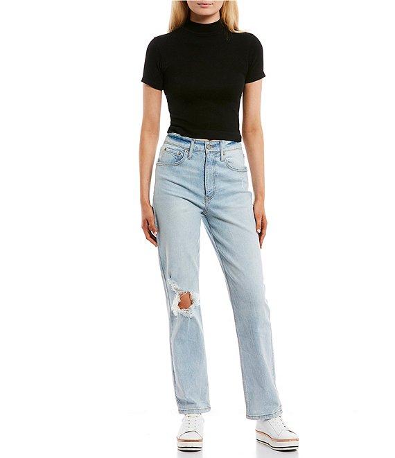 C&V Chelsea & Violet Mock Neck Seamless Knit Crop Top Product Image