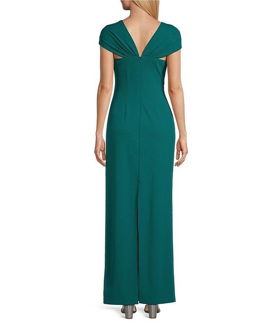 Alex Evenings Petite Size Crepe Asymmetric Embellished Neck Cap Sleeve Sheath Dress Product Image