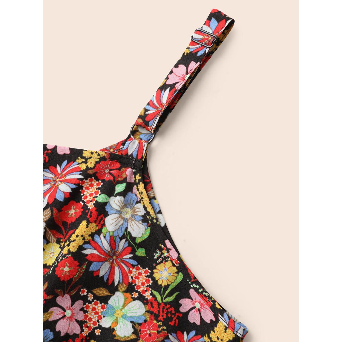 Plus Size Ditsy Floral Elastic Waist Cami Dress Multicolor Women Elegant Gathered Round Neck Sleeveless Curvy BloomChic 12/L Product Image