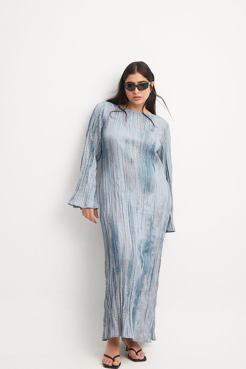 Crinkled Long Sleeve Open Back Maxi Dress Product Image