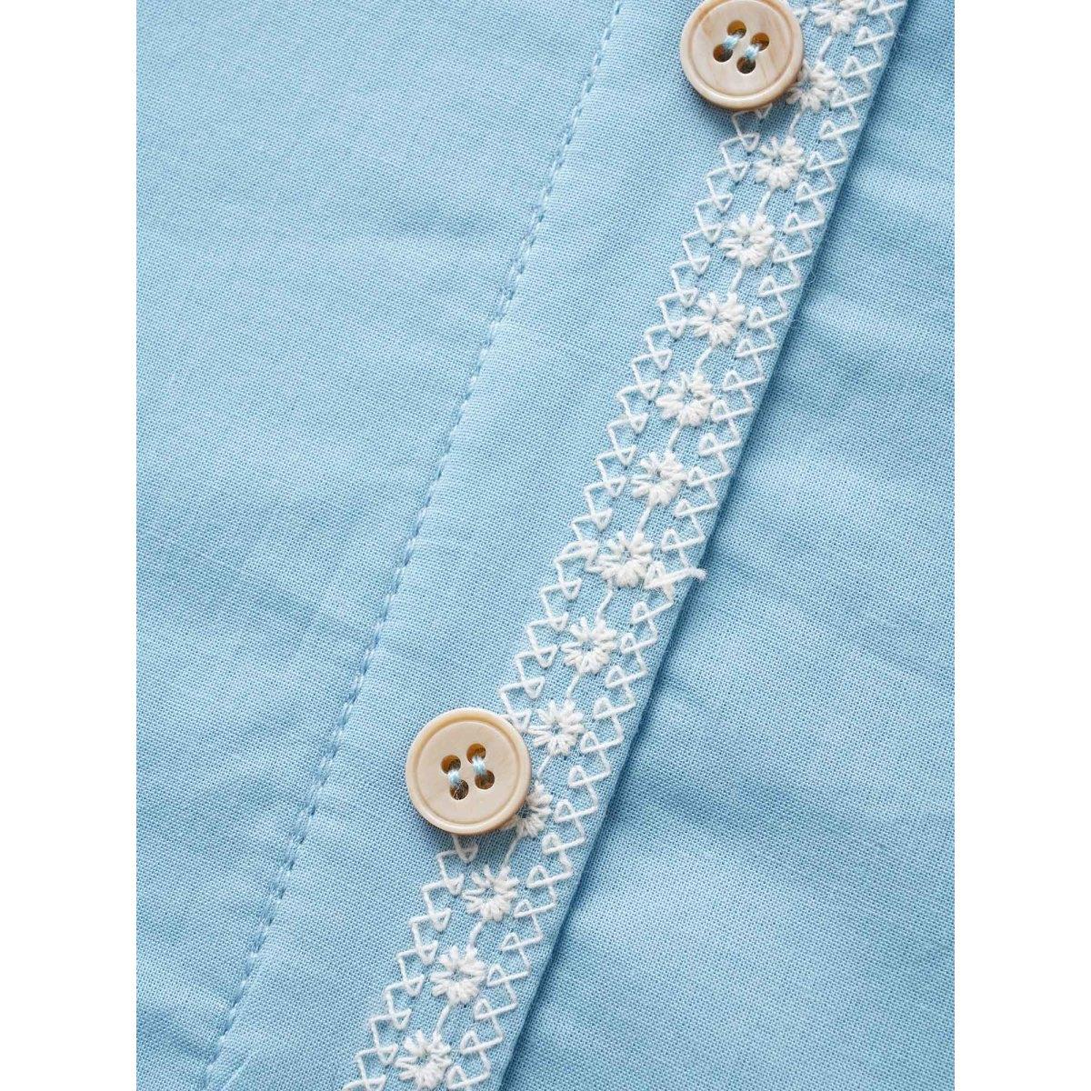 Plus Size LightBlue Striped Notched Embroidered Button Detail Blouse Women Resort Elbow-length sleeve Notched collar Vacation Blouses BloomChic 10/M Product Image