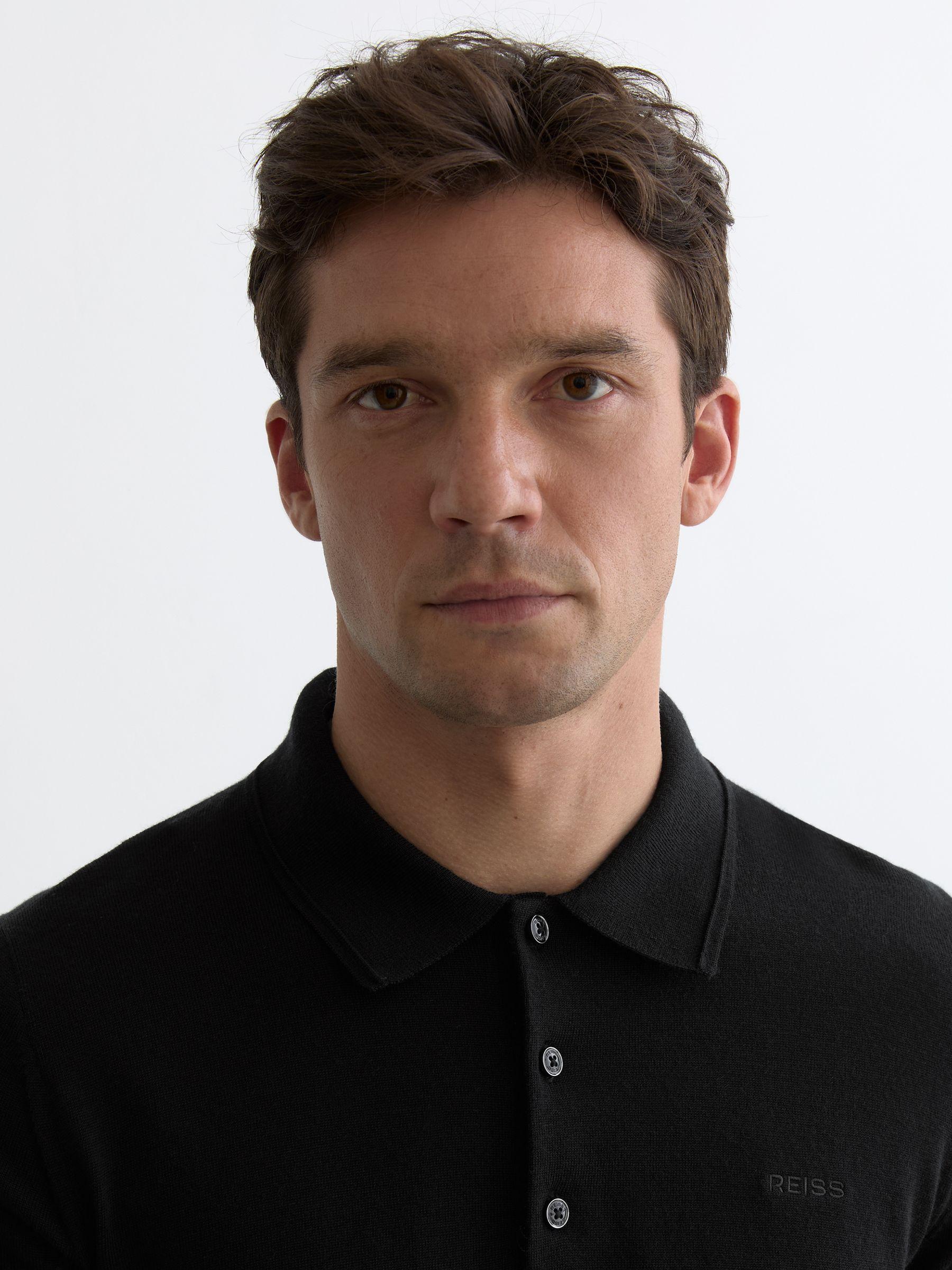 Merino Wool Logo Polo Shirt in Black Product Image