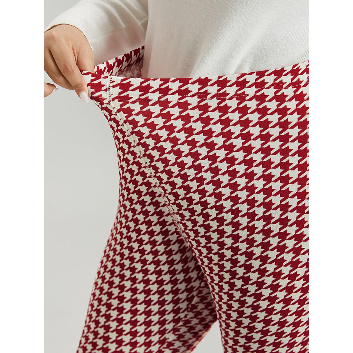 Plus Size Christmas Houndstooth Elastic Waist High Rise Leggings Women Raspberry Elegant High stretch Skinny High Rise Dailywear Leggings BloomChic 26/4X Product Image