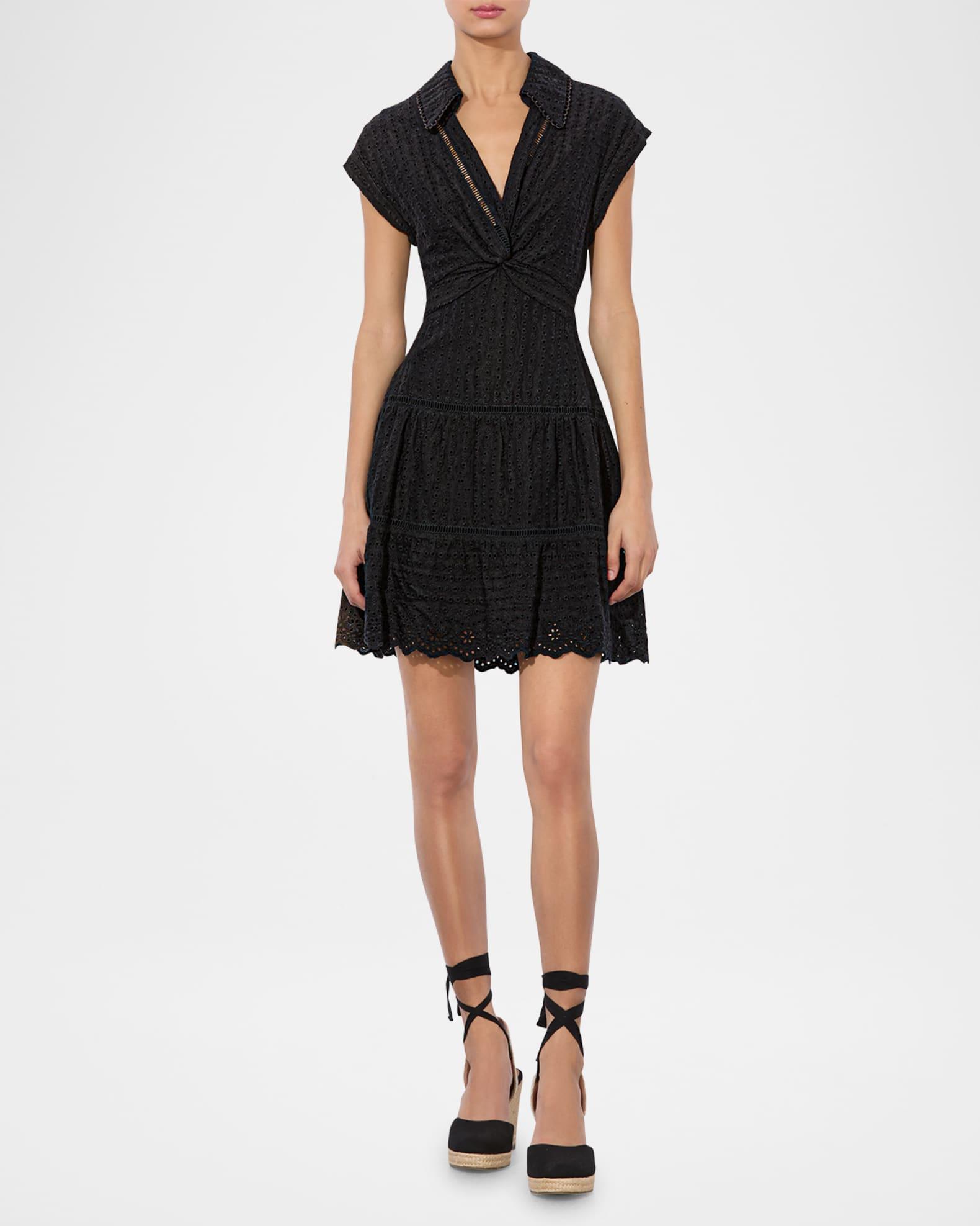 Mila Eyelet Deep V Twist-Front Mini Dress Product Image