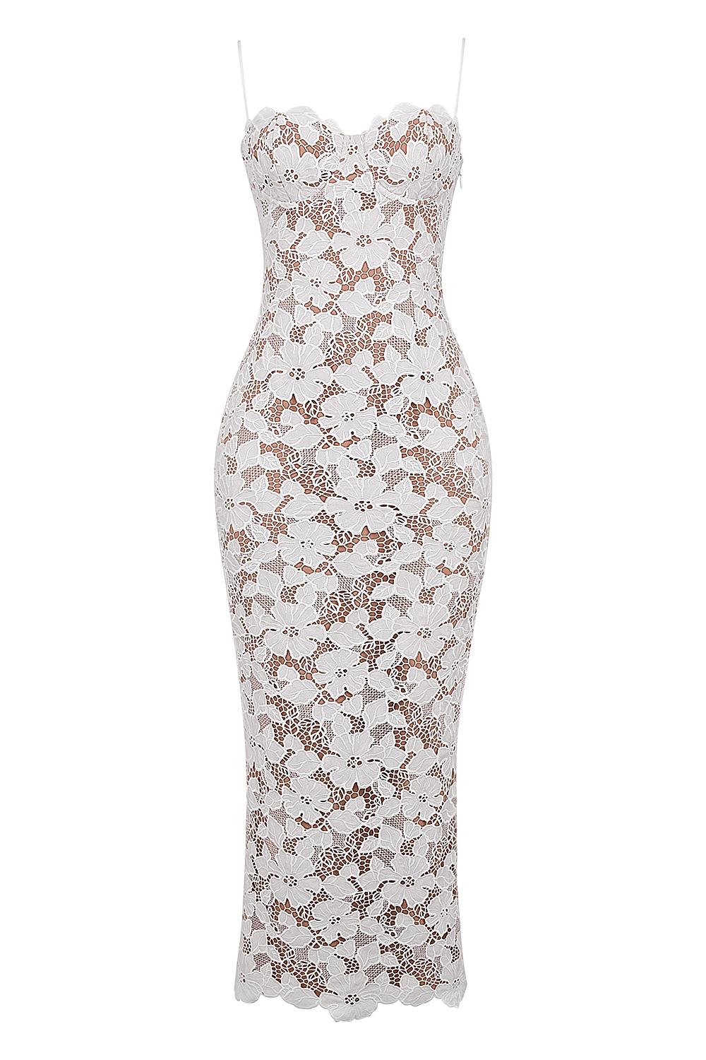 Pearl  white floral embroidered maxi dress Product Image