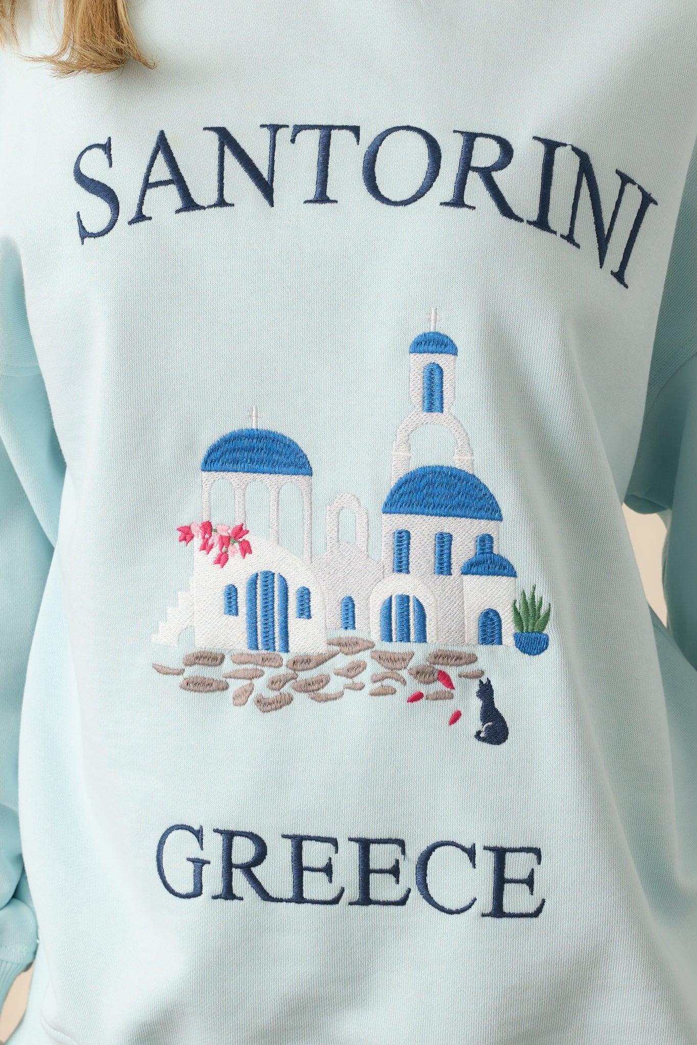 Santorini Dreaming Light Blue Crew Neck Sweatshirt Product Image