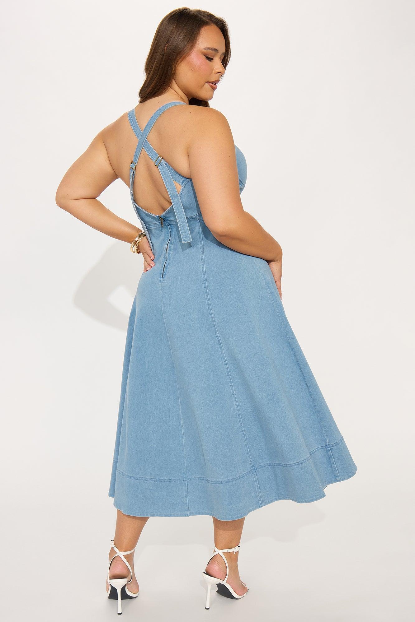 Giddy Up Denim Midi Dress - Light Wash Product Image